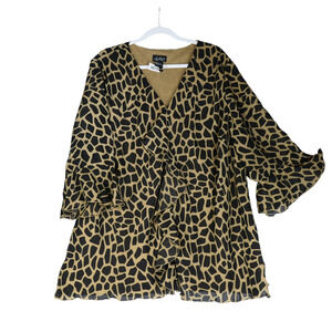 Russell Kemp Brown Black Blouse Womens 4X Lightweight Lined Animal Wild Print